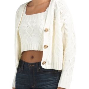 Kendall + Kylie White Cable Knit Cropped Carigan